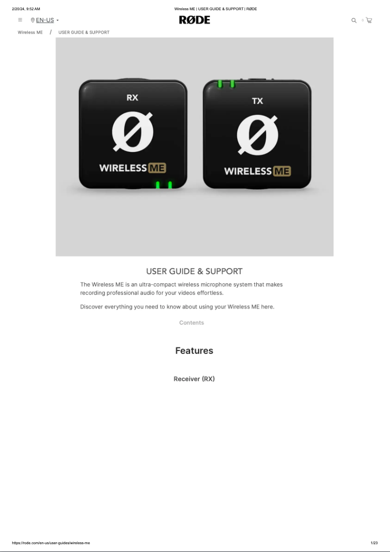 Page n°1 - Manuel utilisateur Røde Wireless ME