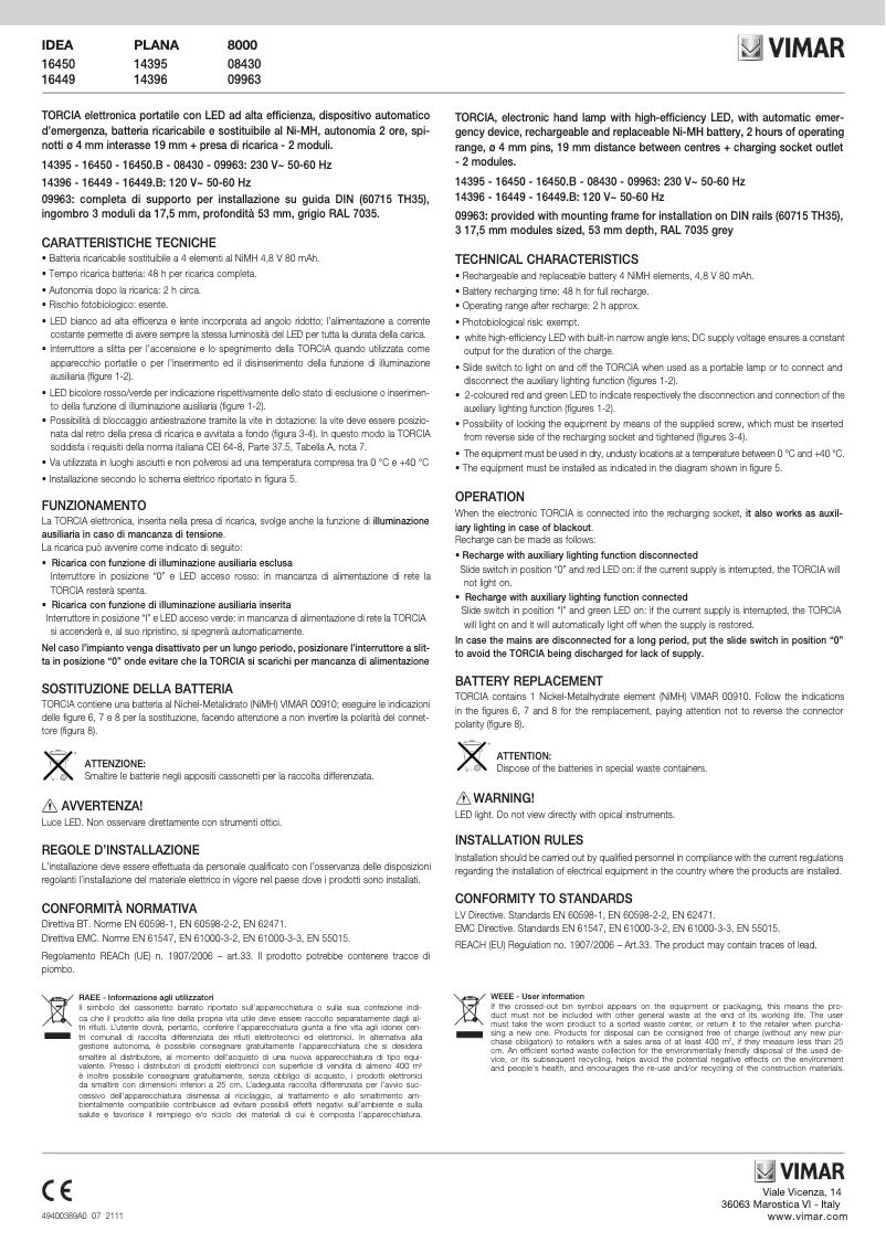 Page 1 de la notice Manuel utilisateur Vimar 16450.B