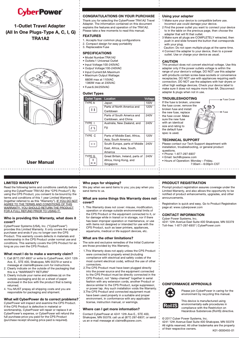 Image de la première page du manuel de l'appareil TRA1A2