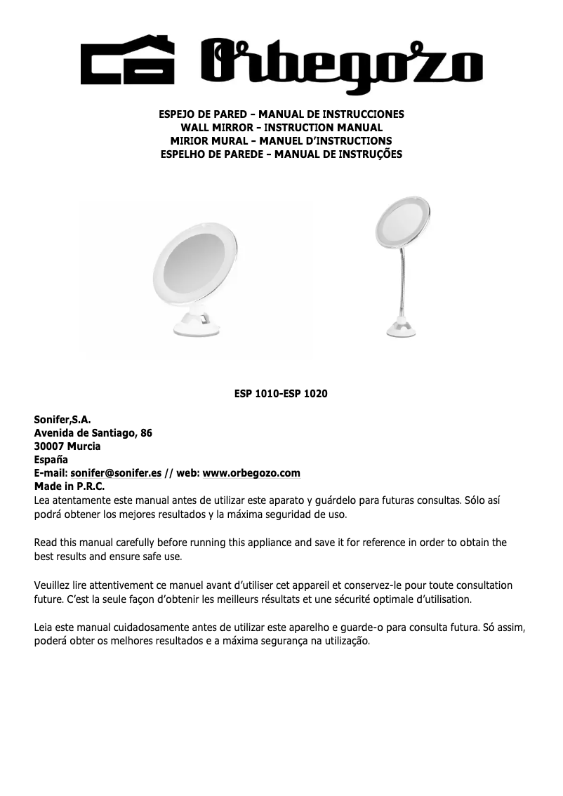 Page 1 de la notice Manuel utilisateur Orbegozo ESP 1010