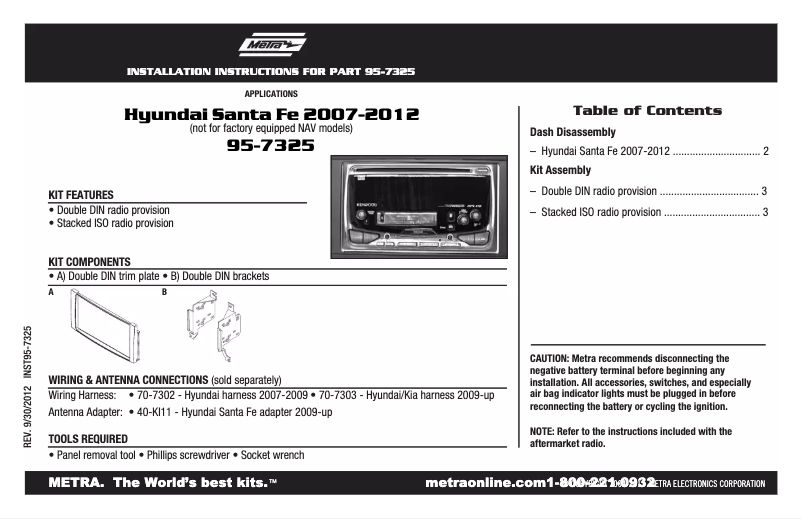Page n°1 - Guide d'installation Metra 95-7325