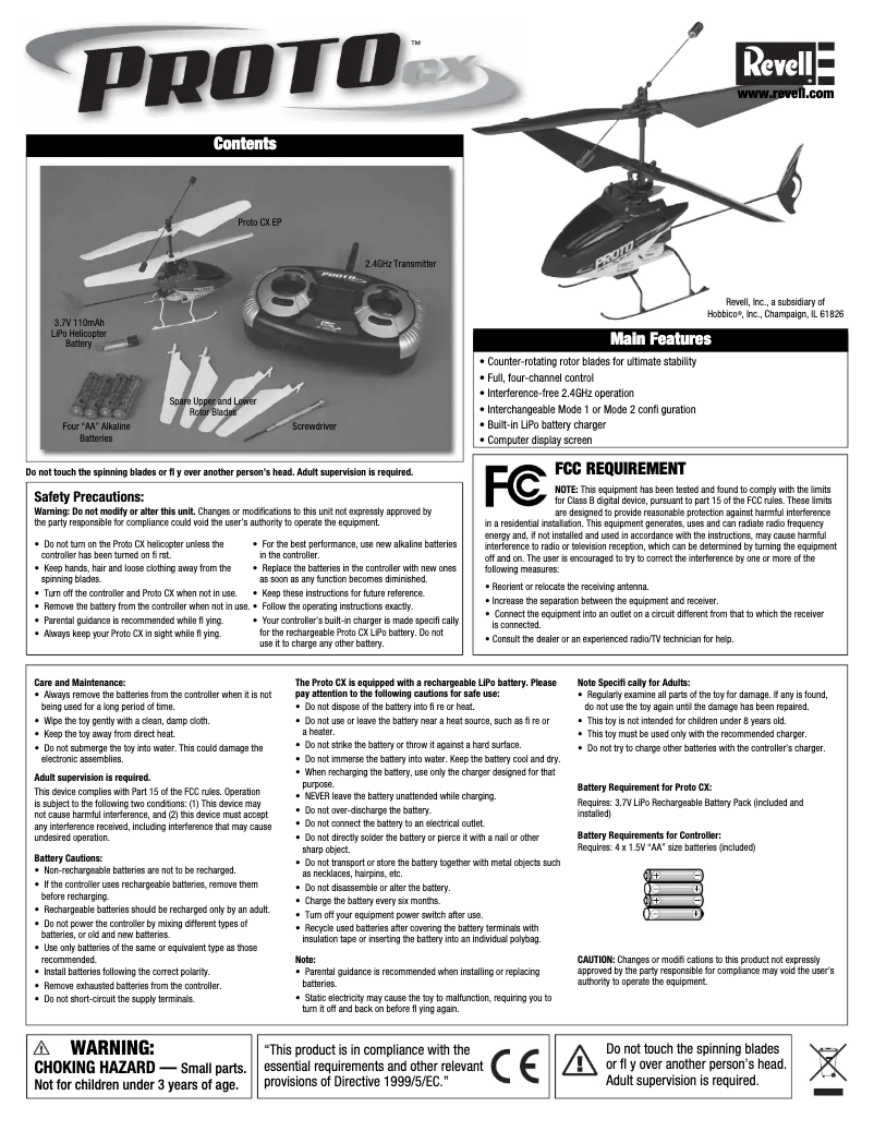 Page 1 de la notice Manuel utilisateur Revell Proto CX