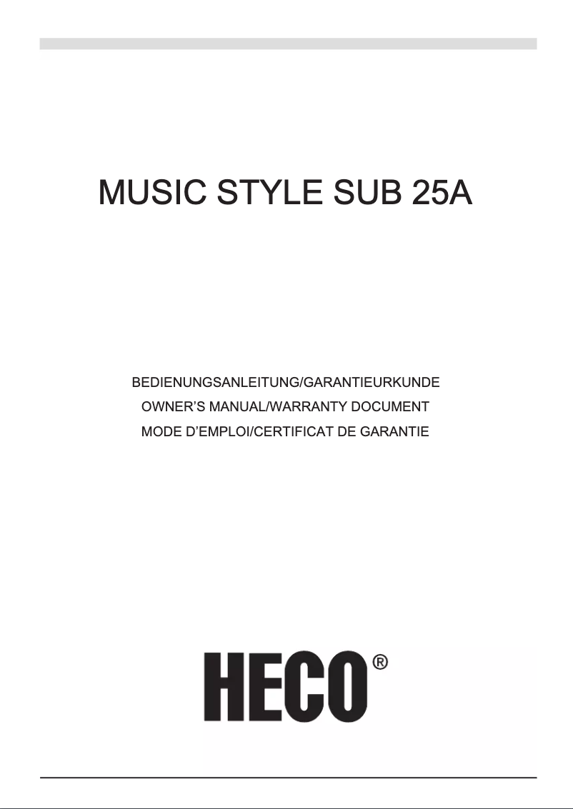 Image de la première page du manuel de l'appareil Music Style Sub 25 A