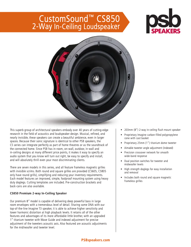 Page 1 de la notice Fiche technique PSB CS850