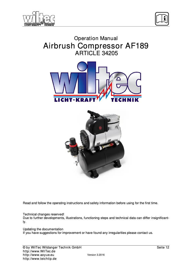 Page 1 de la notice Manuel utilisateur WilTec AF189