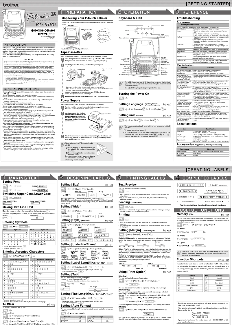 Image de la première page du manuel de l'appareil P-Touch 1880
