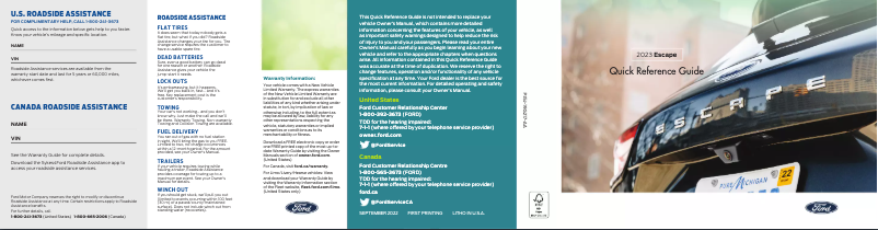 Page 1 de la notice Guide de démarrage rapide Ford Escape (2023)