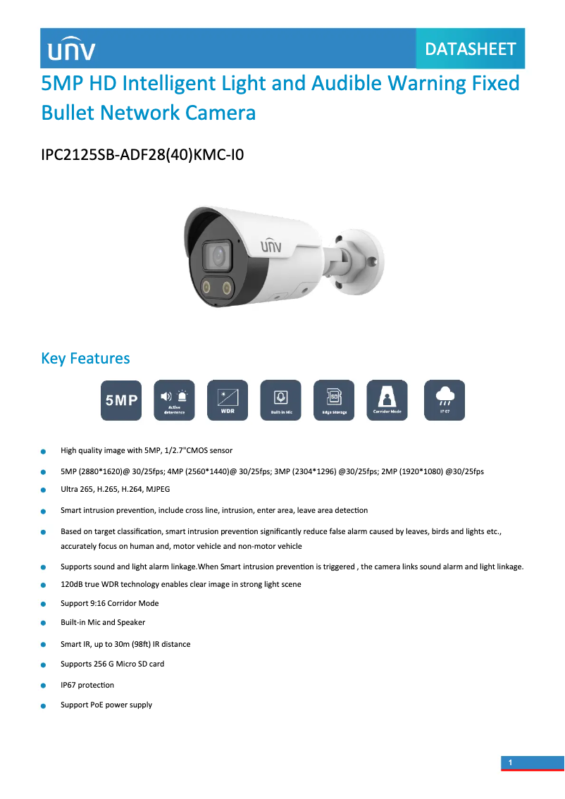Page n°1 - Fiche technique UniView IPC2125SB-ADF28(40)KMC-I0