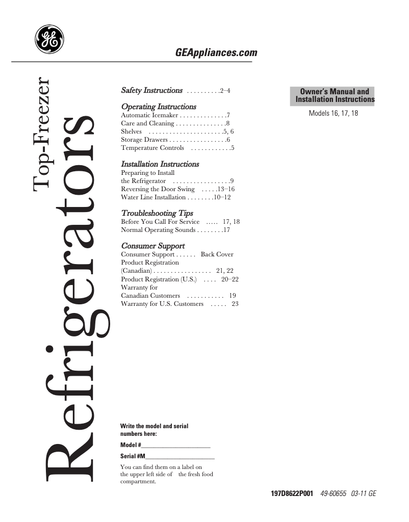 Page 1 de la notice Guide d'installation Hotpoint HTH18GBCWW