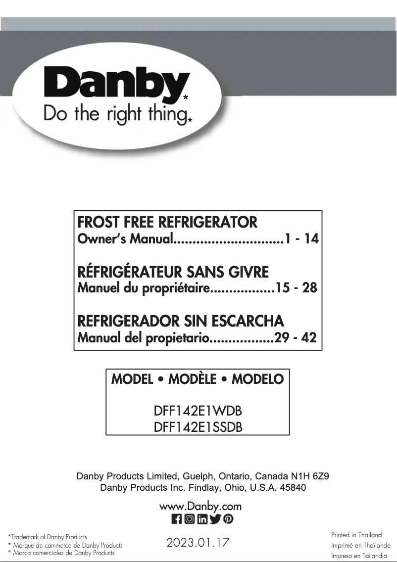 Página 1 del manual Manual de usuario Danby DFF142E1SSDB