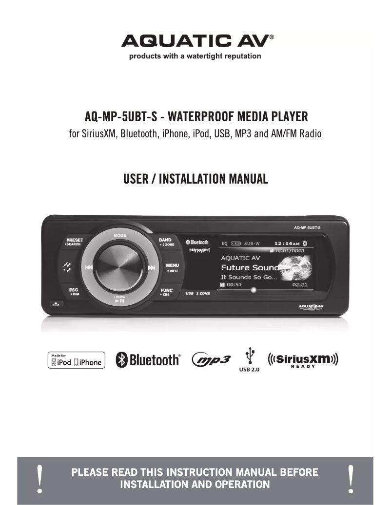 Page n°1 - Manuel utilisateur Aquatic AV AQ-MP-5UBT-S