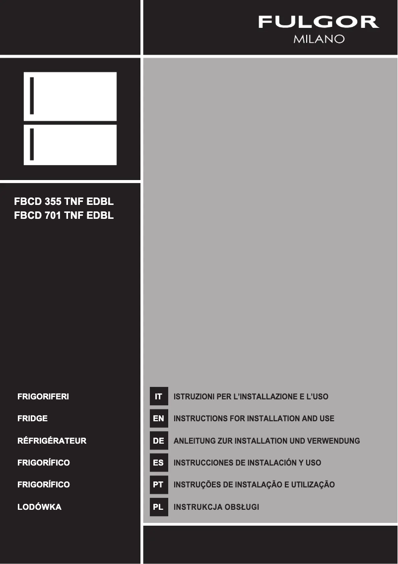 Página 1 del manual Guía de instalación Fulgor Milano FBCD 701 TNF EDBL