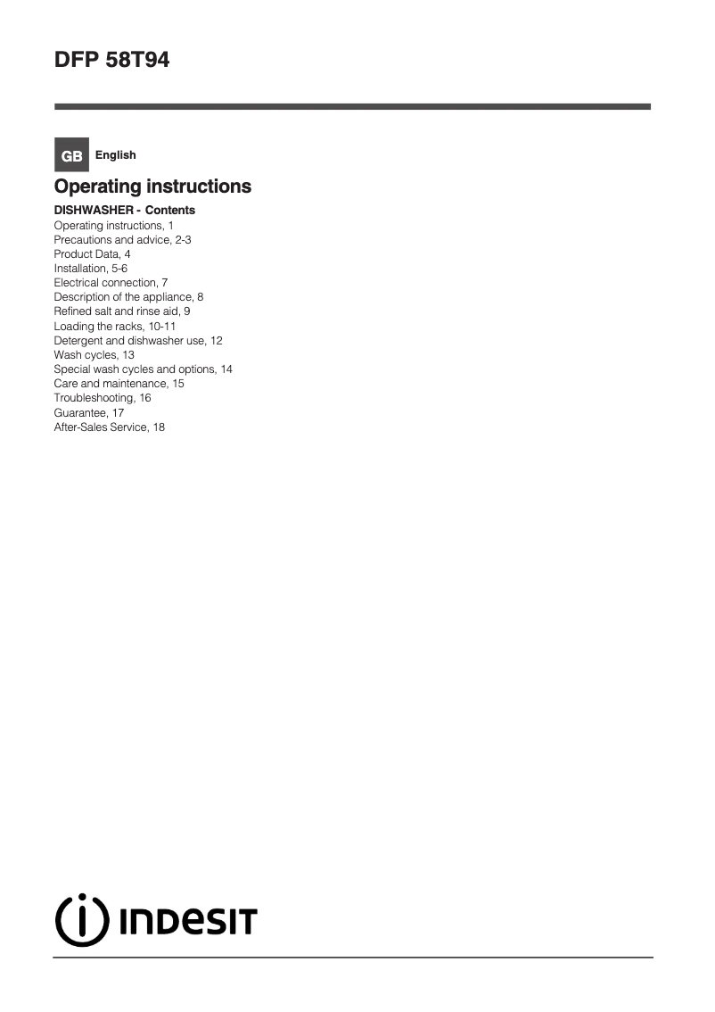 Image de la première page du manuel de l'appareil DFP 58T94 A UK