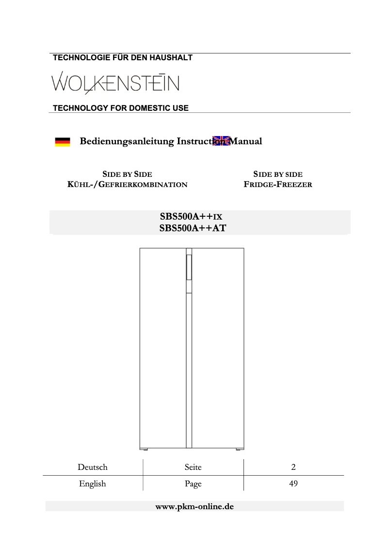 Page 1 de la notice Manuel utilisateur Wolkenstein SBS500A++AT