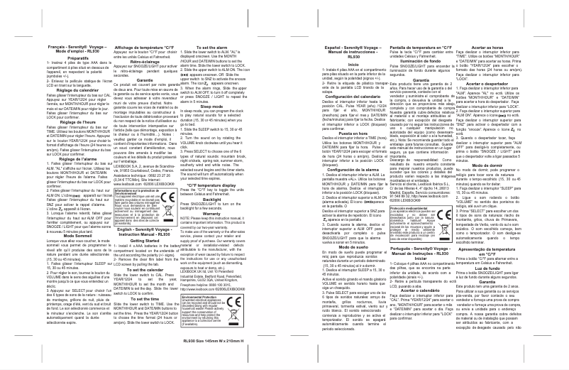 Page n°1 - Manuel utilisateur Lexibook Serenity RL930