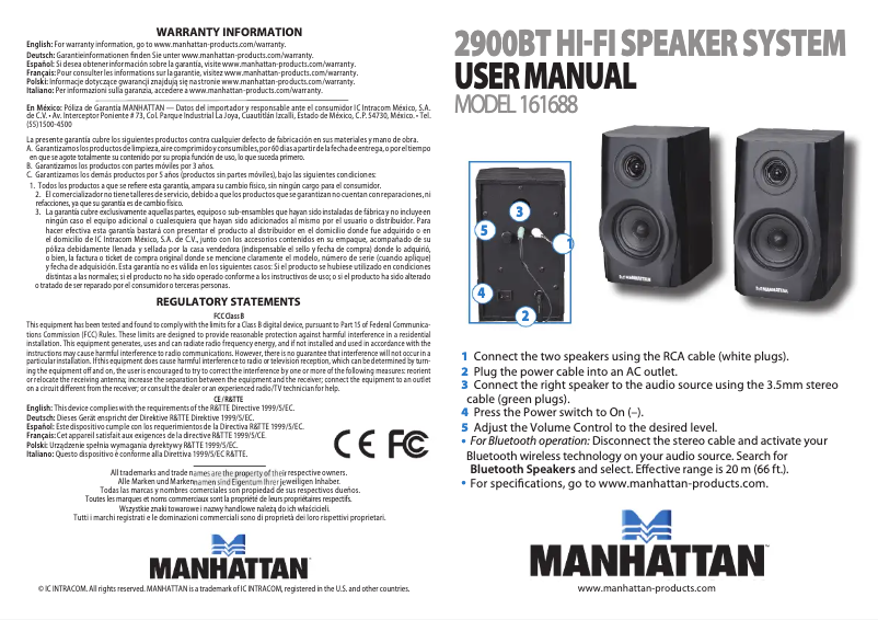 Page 1 de la notice Manuel utilisateur Manhattan 2900BT