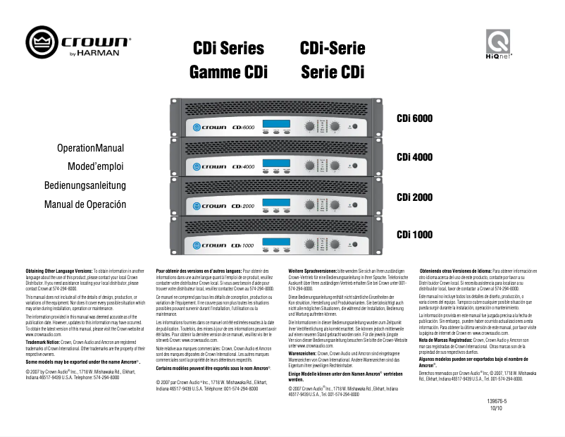 Page n°1 - Manuel utilisateur Crown CDi 1000