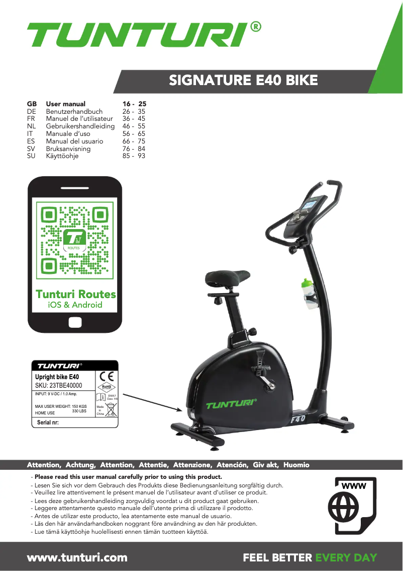 Page n°1 - Manuel utilisateur Tunturi Signature E40