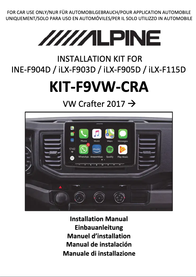 Page 1 de la notice Manuel utilisateur Alpine KIT-F9VW-CRA