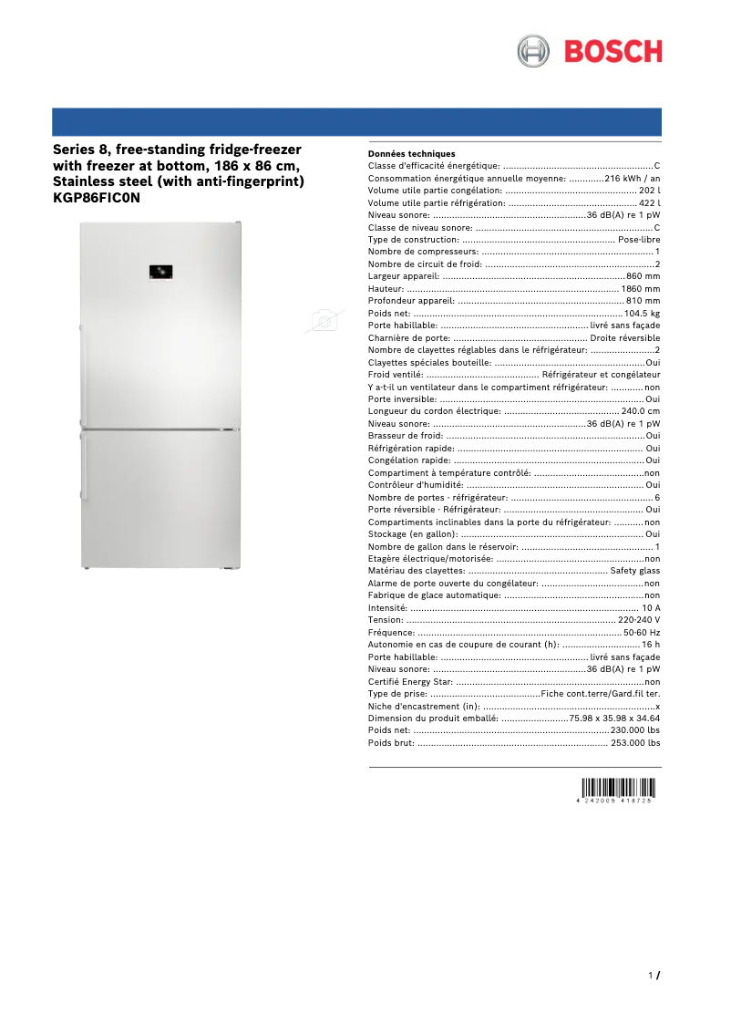 Image de la première page du manuel de l'appareil KGP86FIC0N