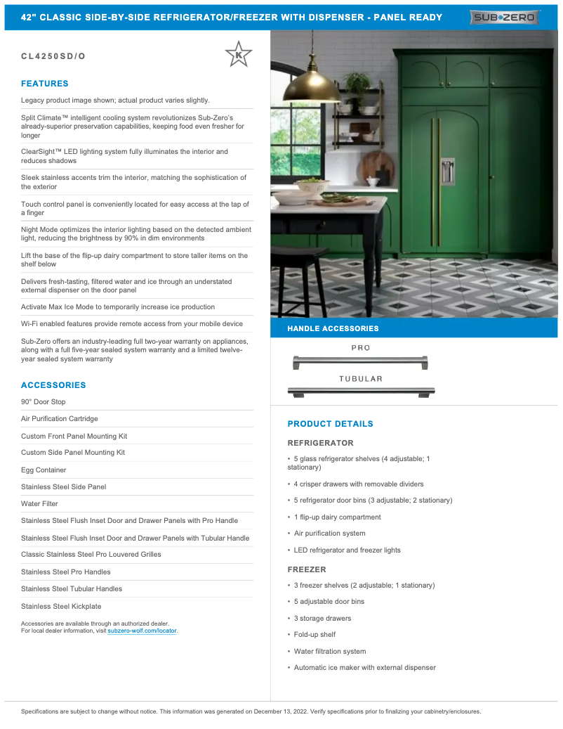 Page n°1 - Manuel utilisateur Sub-Zero CL4250SO