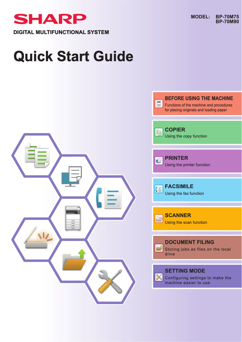 Page 1 de la notice Guide de démarrage rapide Sharp BP-70M75