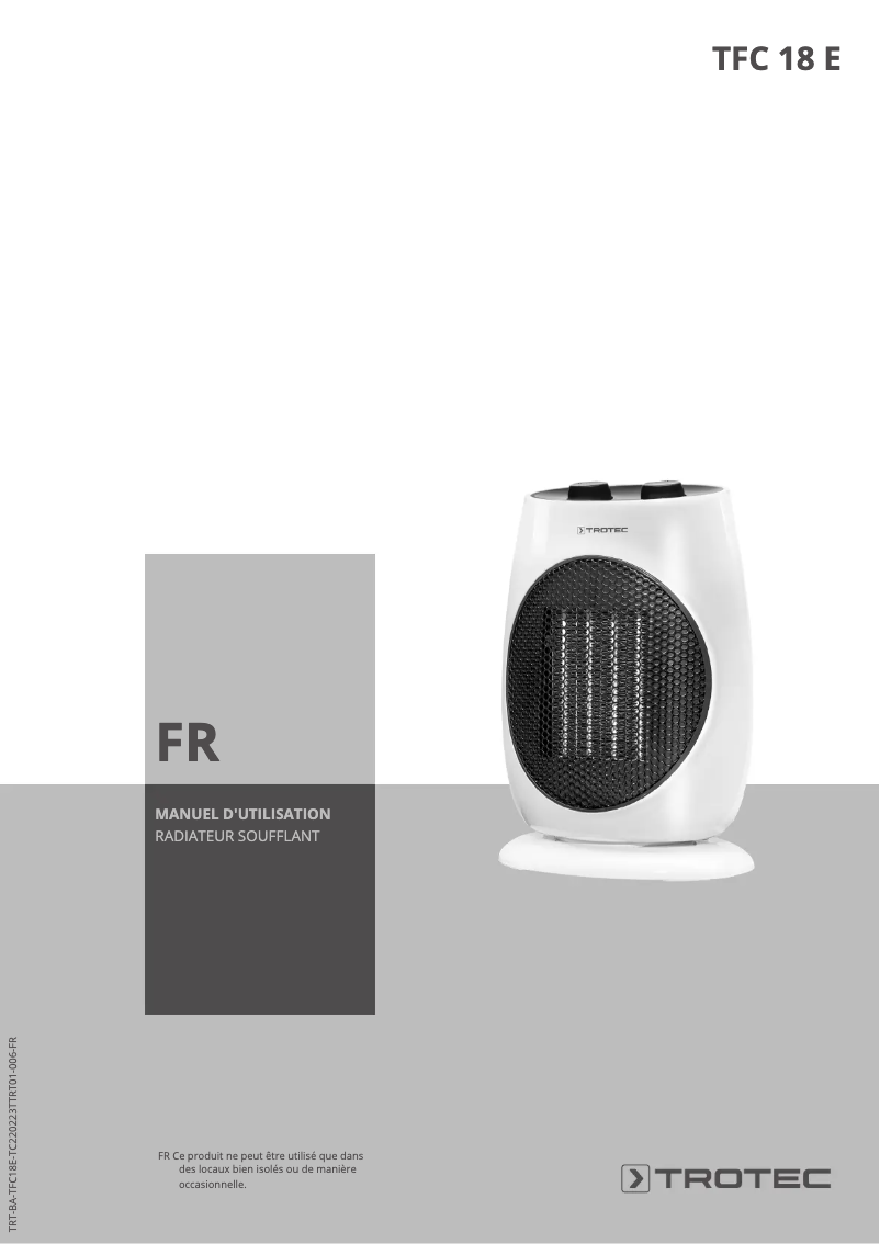 Page 1 de la notice Manuel utilisateur Trotec TFC 18 E