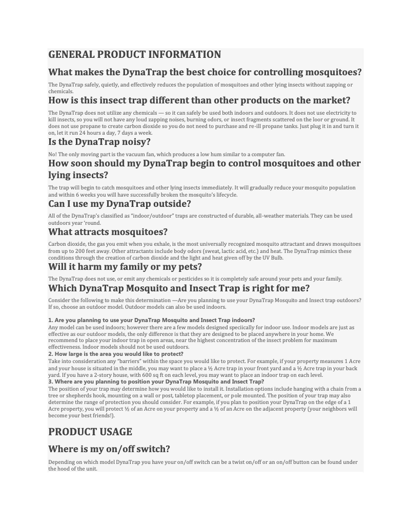 Page 1 de la notice FAQ Dynatrap DT1100