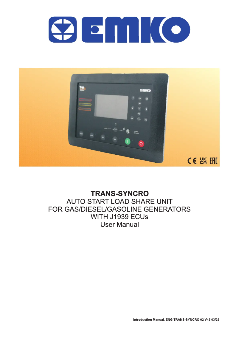 Page 1 de la notice Manuel utilisateur Emko TRANS-SYNCRO