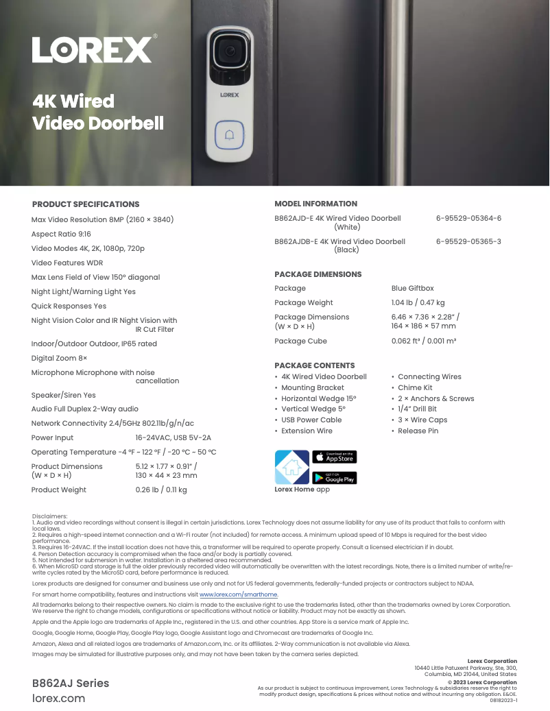 Page n°1 - Fiche technique Lorex B862AJD