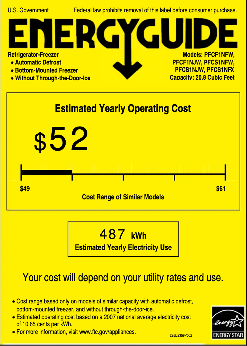 Image de la première page du manuel de l'appareil Profile PFCF1NJWWW