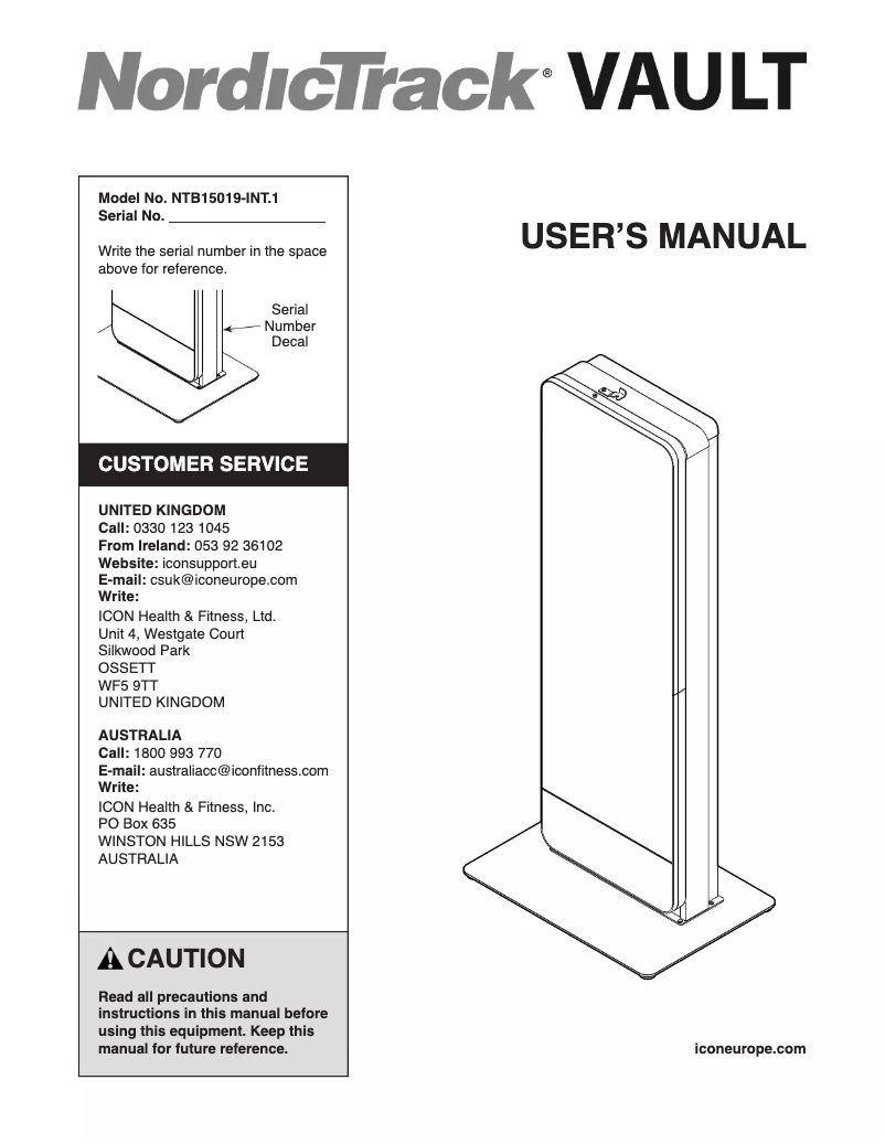 Page n°1 - Manuel utilisateur NordicTrack Vault