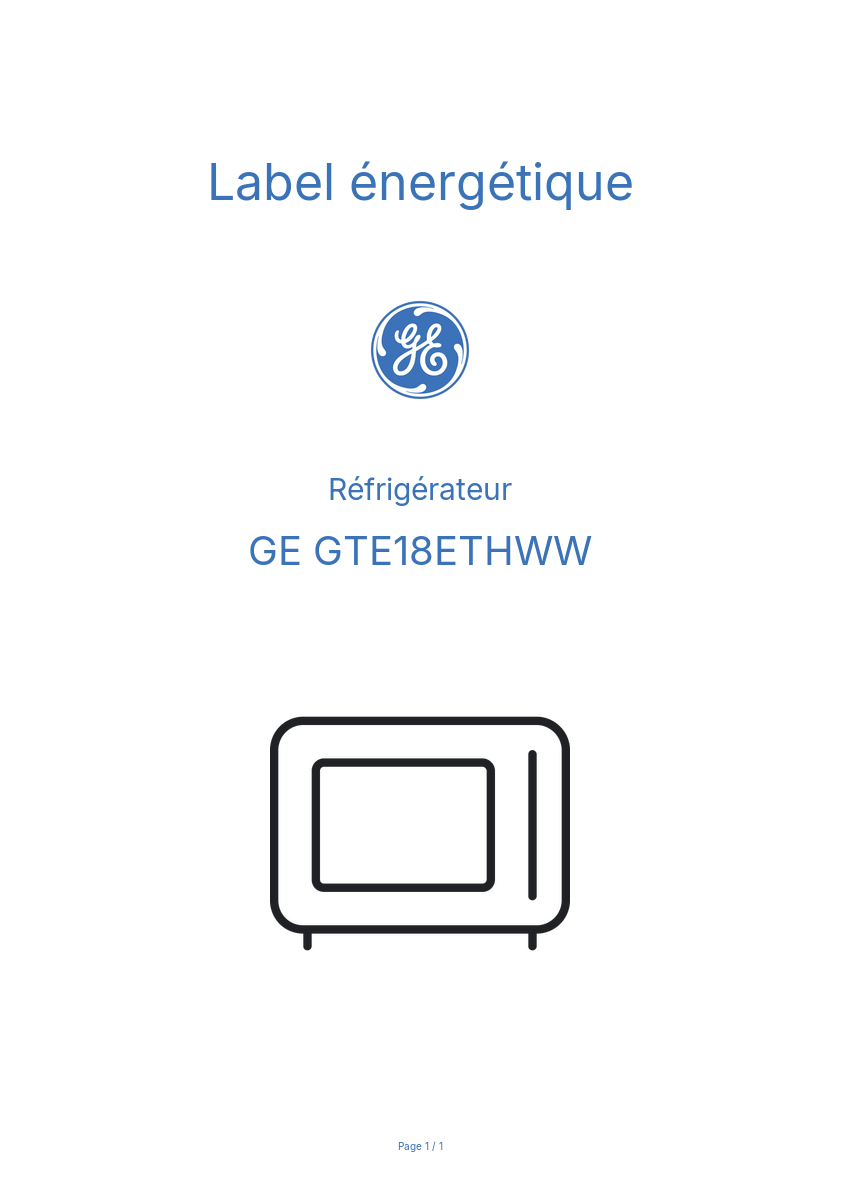 Page n°1 - Label énergétique GE GTE18ETHWW