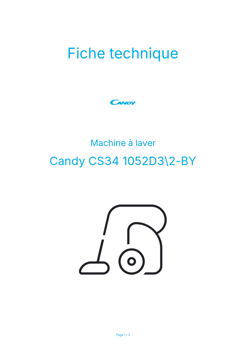 Page n°1 - Fiche technique Candy CS34 1052D3\2-BY