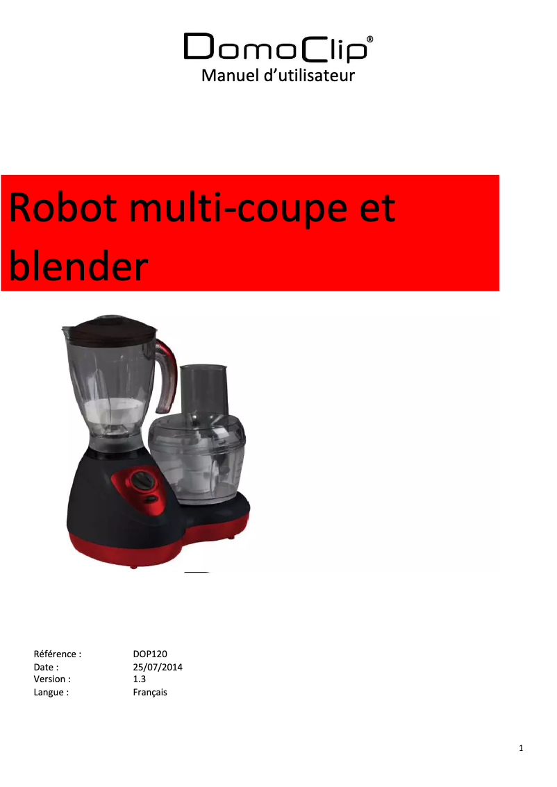 Page n°1 - Manuel utilisateur Domoclip DOP120