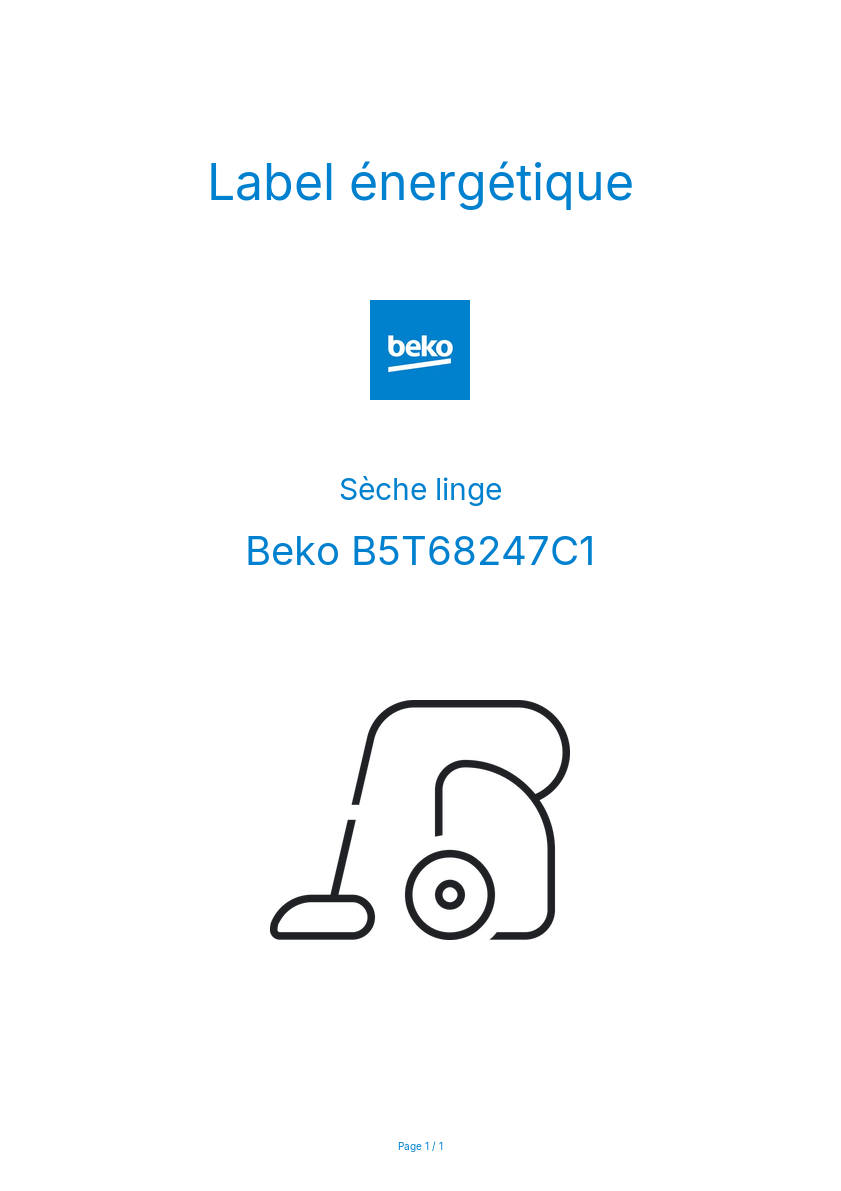 Page n°1 - Label énergétique Beko B5T68247C1