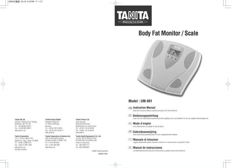 Page 1 de la notice Manuel utilisateur Tanita UM-081