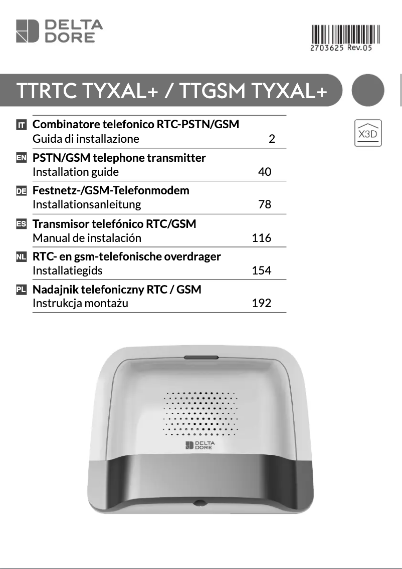 Página 1 del manual Guía de instalación Delta Dore Tyxal+ TTGSM