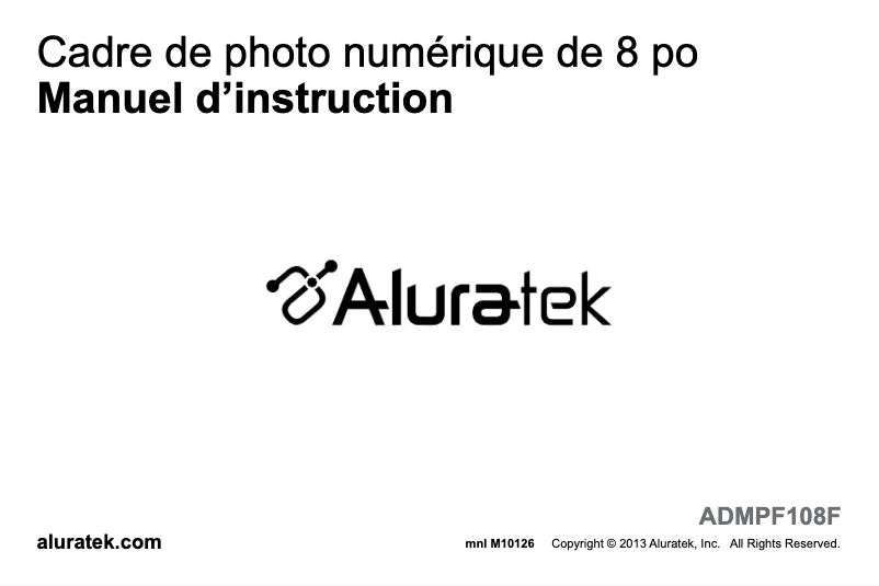 Page 1 de la notice Manuel utilisateur Aluratek ADMPF108F