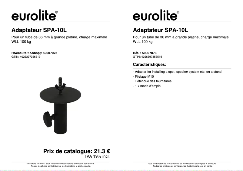 Page n°1 - Fiche technique Eurolite SPA-10L