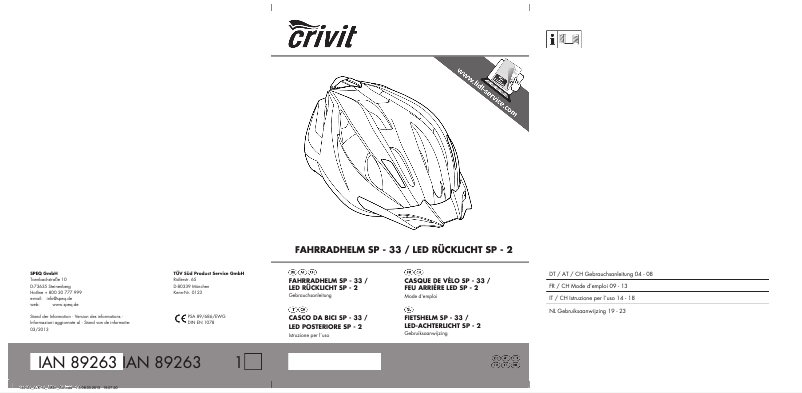 Page 1 de la notice Manuel utilisateur Crivit IAN 89263