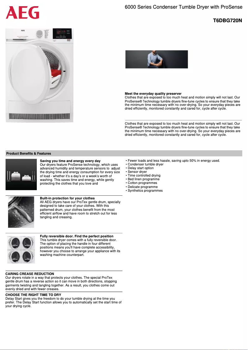 Página 1 del manual Ficha técnica AEG T6DBG720N