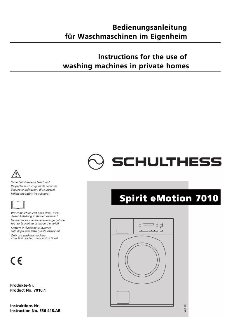 Page n°1 - Manuel utilisateur Schulthess Spirit eMotion 7010