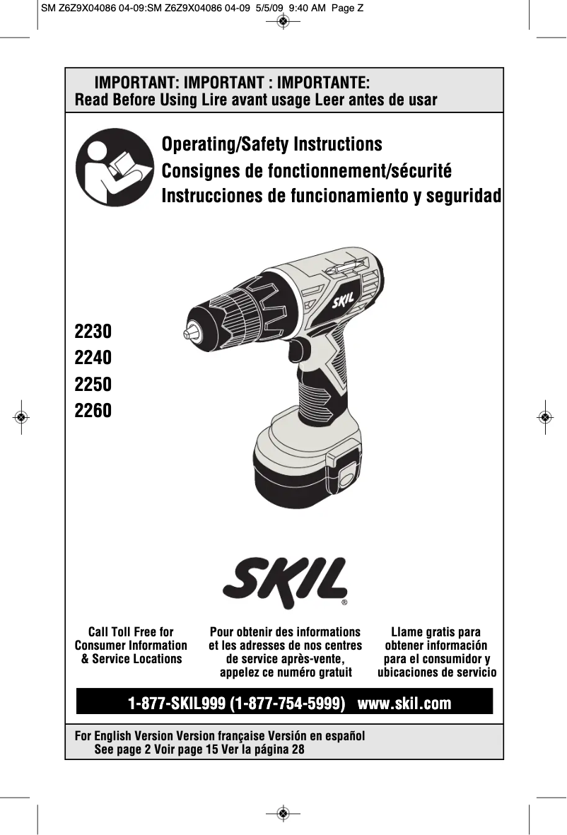 Page 1 de la notice Manuel utilisateur Skil 2260-01