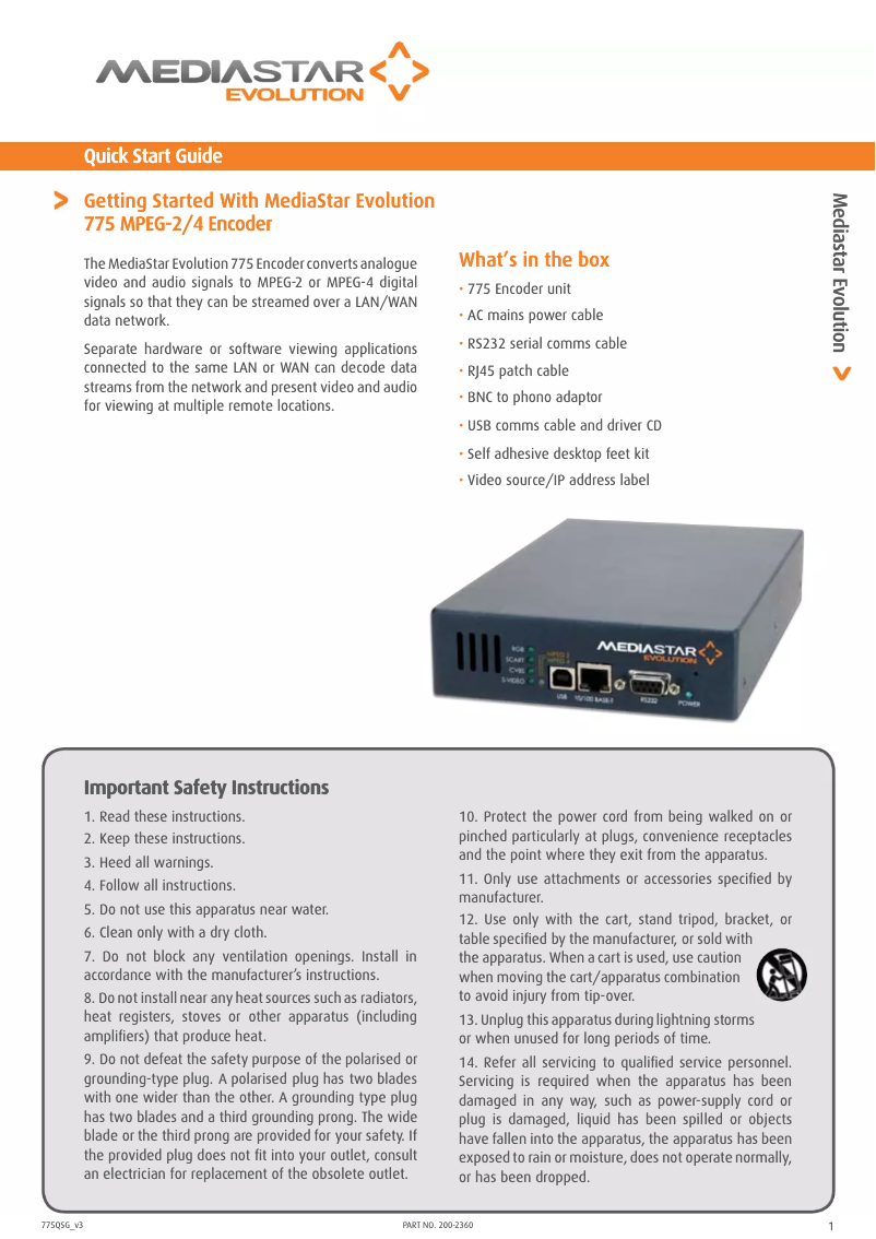 Page n°1 - Manuel utilisateur Cabletime 775 MPEG-2/4