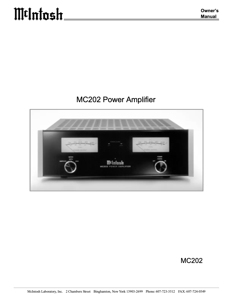 Page 1 de la notice Manuel utilisateur McIntosh MC-202