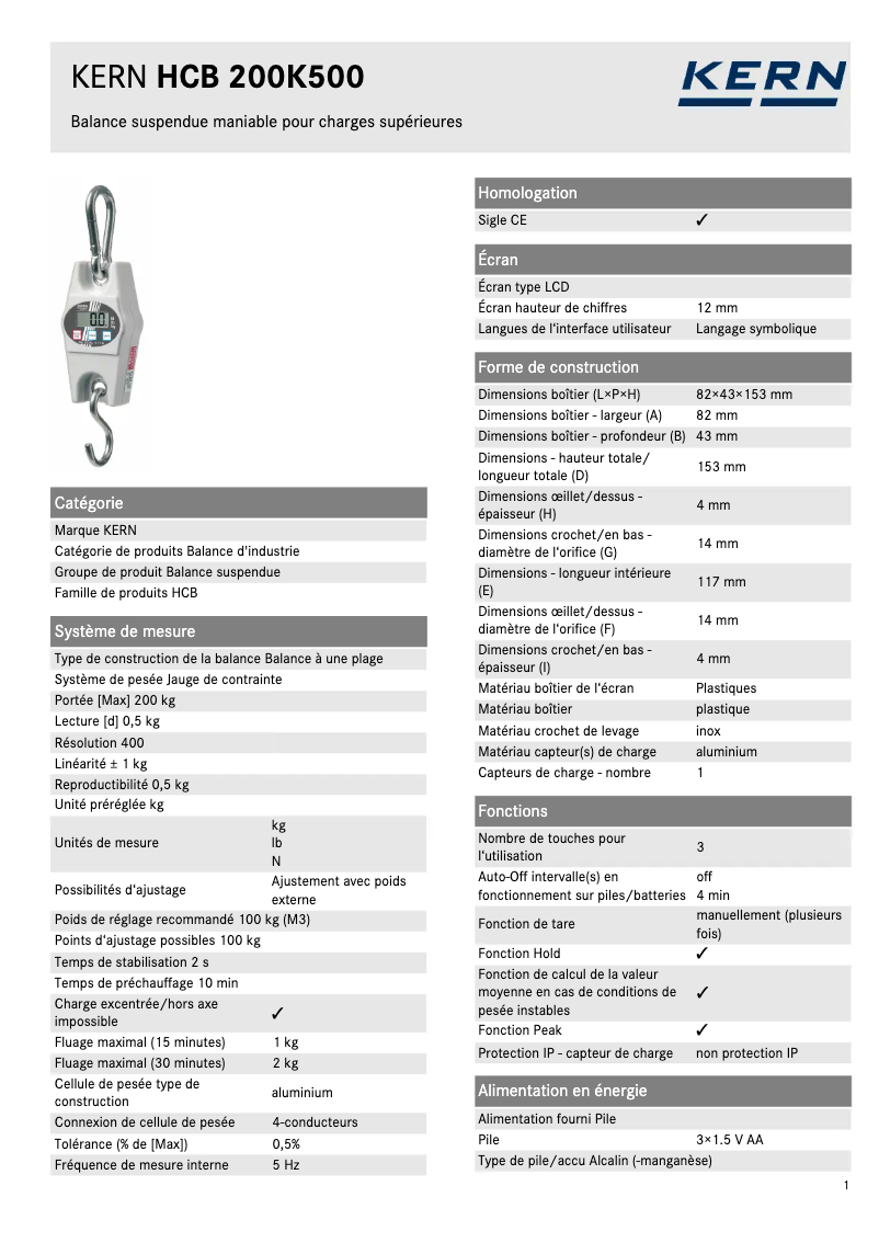 Image de la première page du manuel de l'appareil HCB 200K500