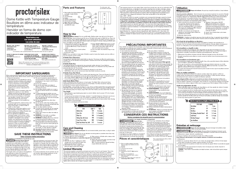 Page n°1 - Manuel utilisateur Proctor Silex 41035