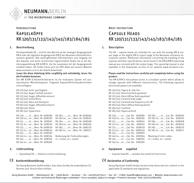 Page 1 de la notice Manuel utilisateur Neumann KU 80