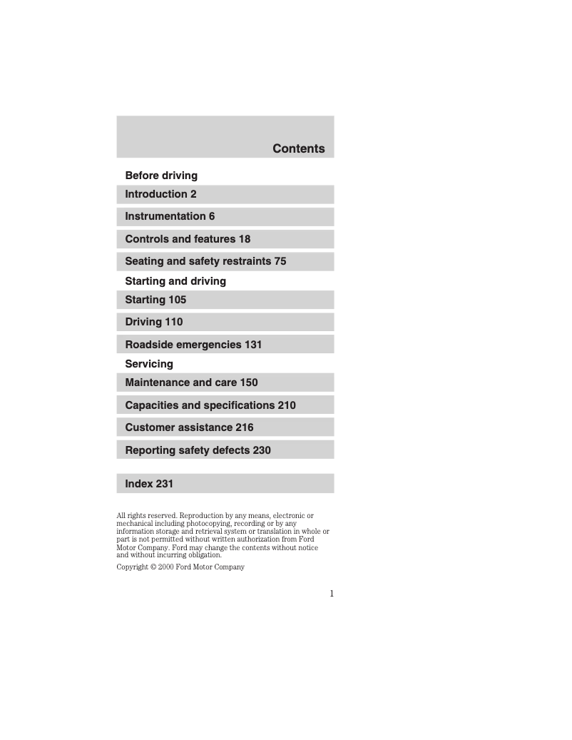 Page n°1 - Manuel utilisateur Ford Mustang (2001)